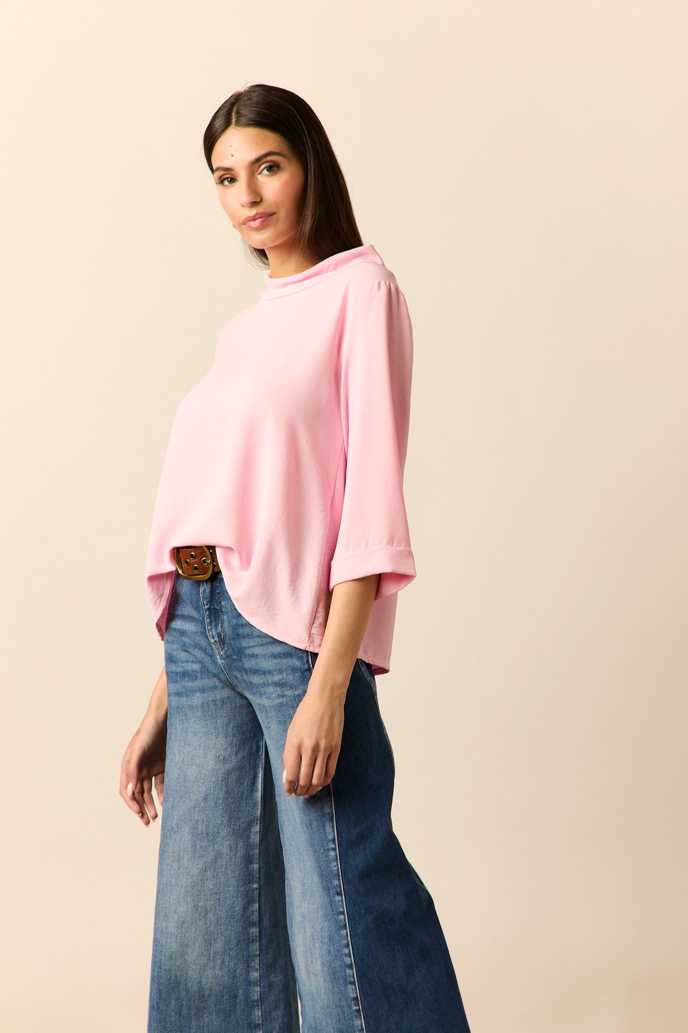 Blusa cuello chimenea rosa