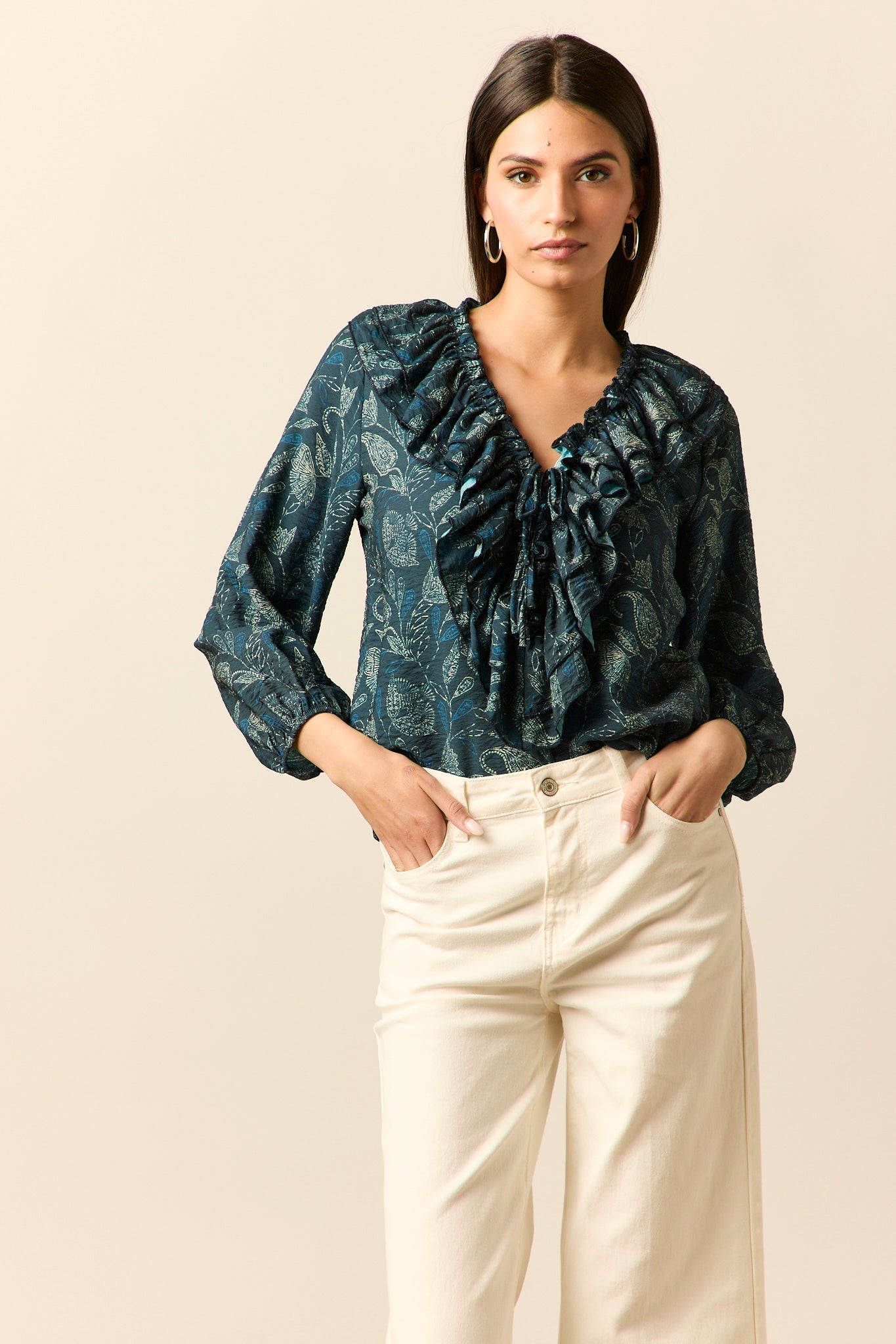 Blusa lazos estampada floral azul