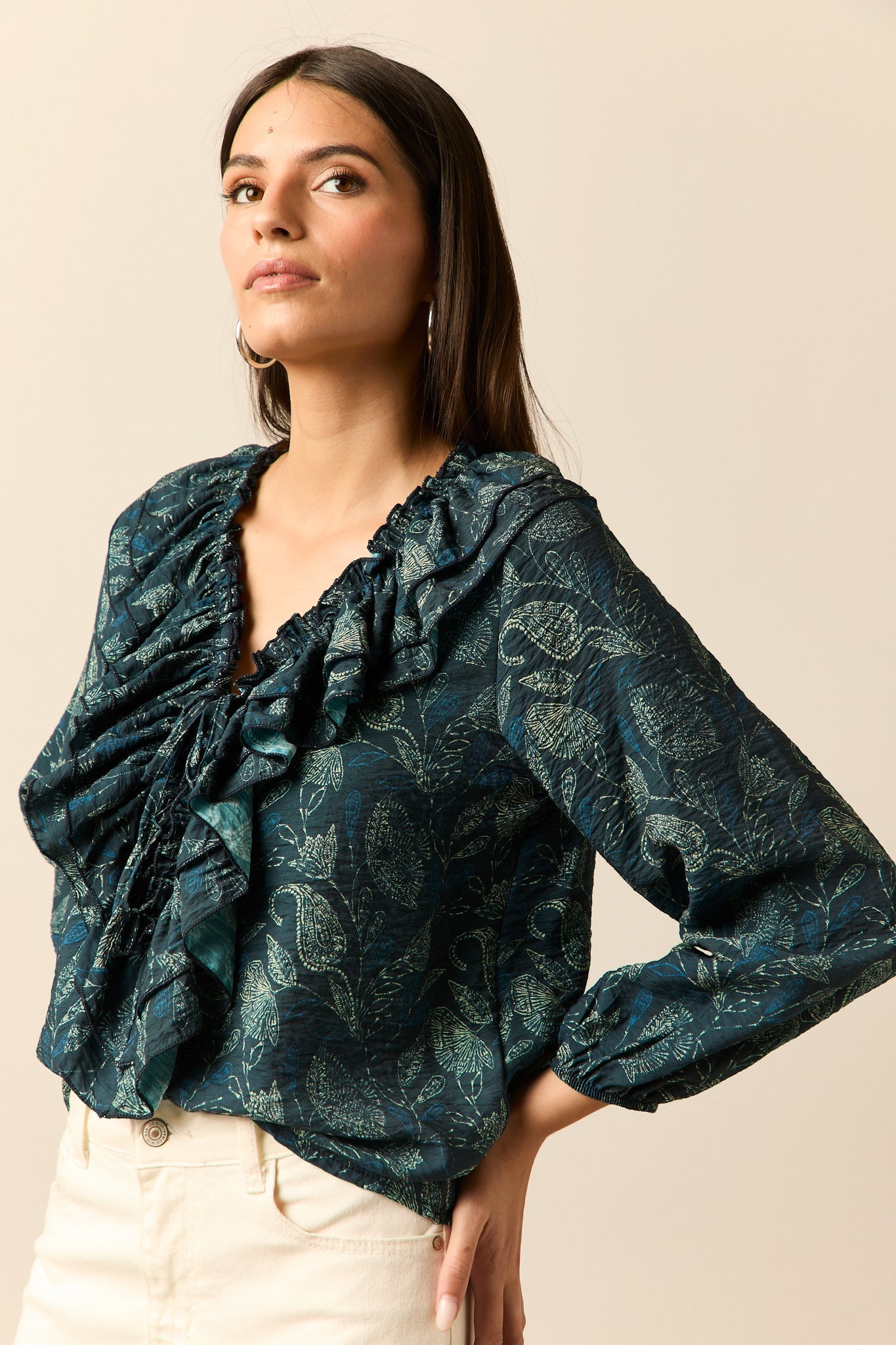 Blusa lazos estampada floral azul
