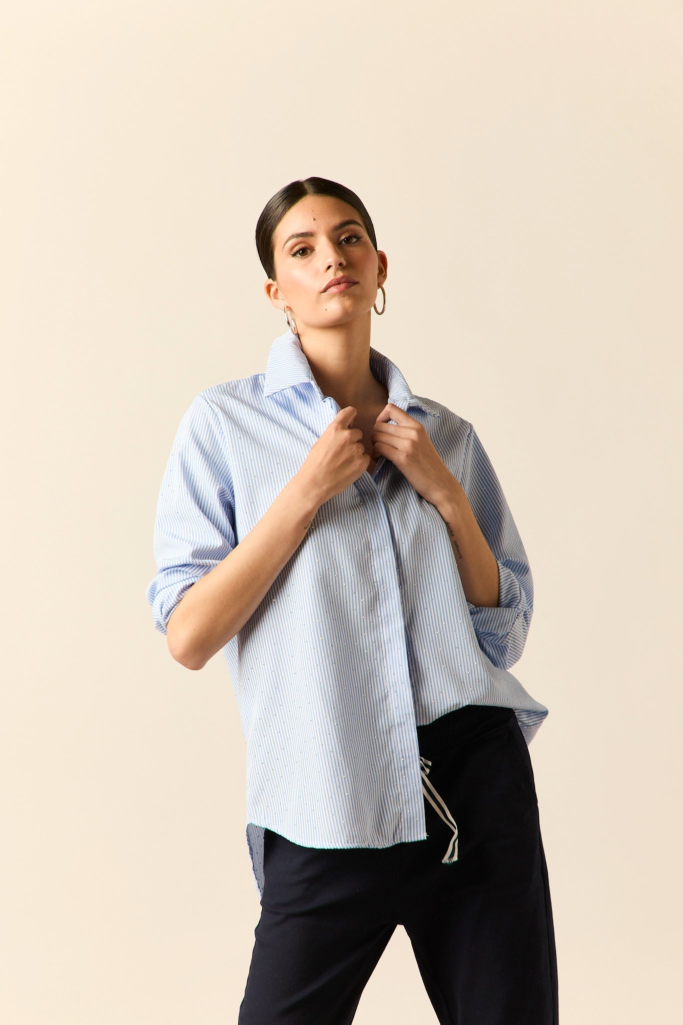 Camisa rayas brillo azul celeste