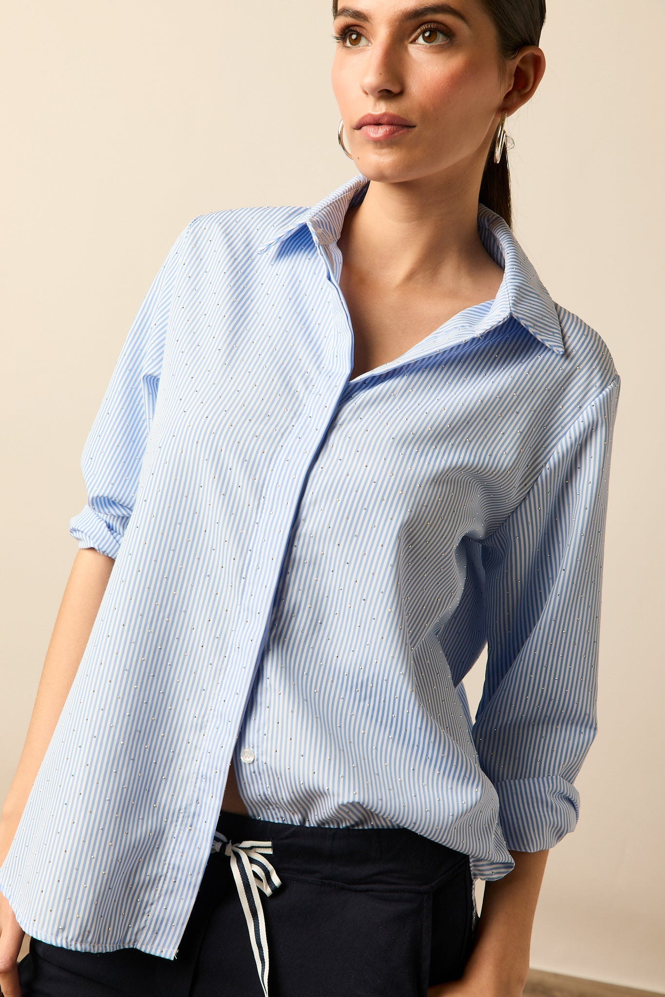 Camisa rayas brillo azul celeste