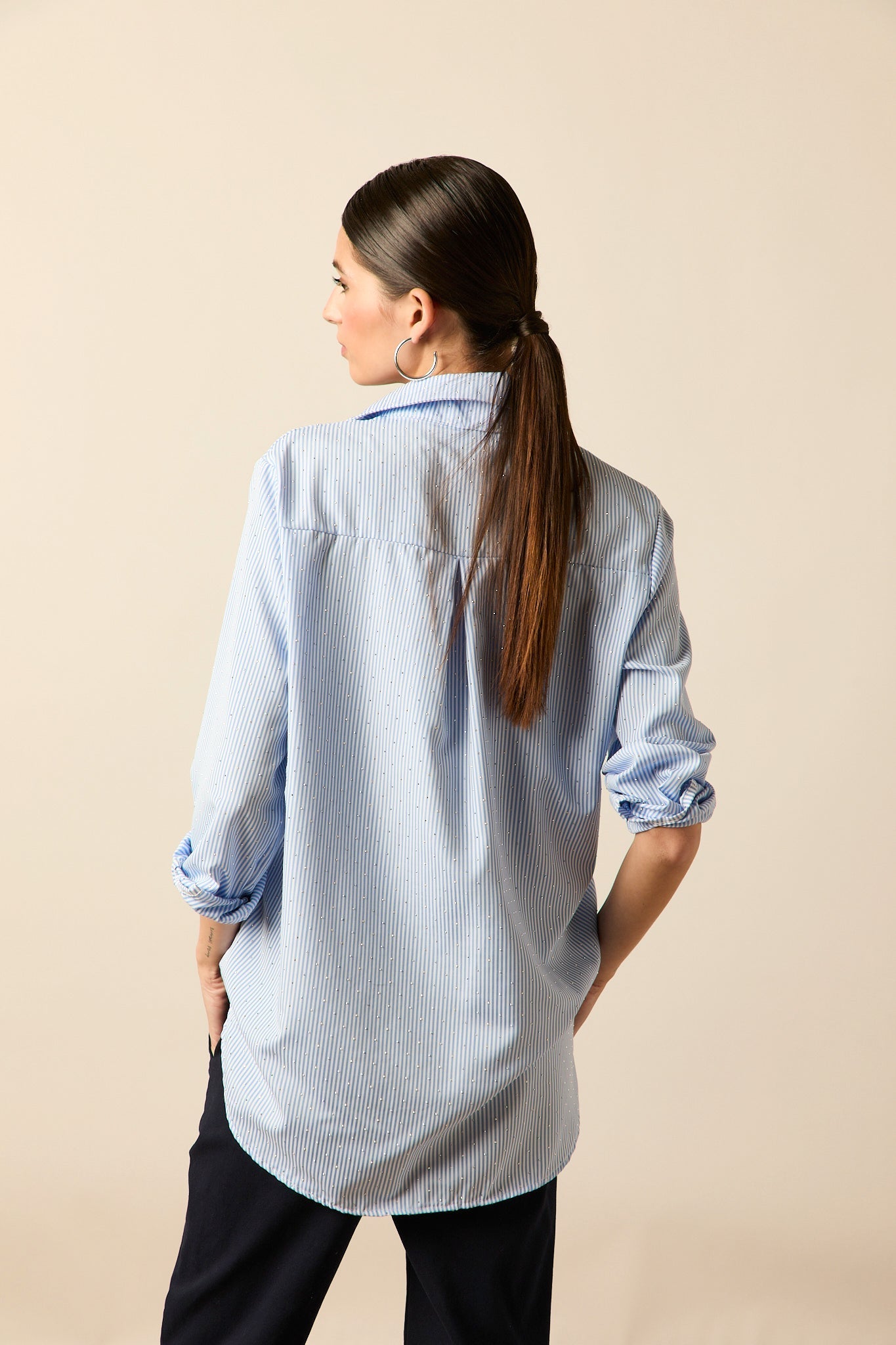 Camisa rayas brillo azul celeste