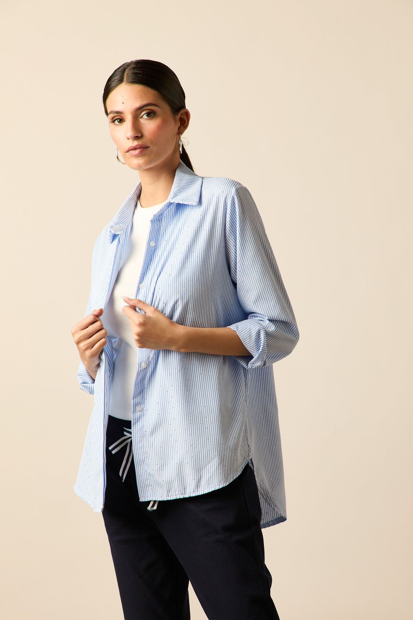 Camisa rayas brillo azul celeste