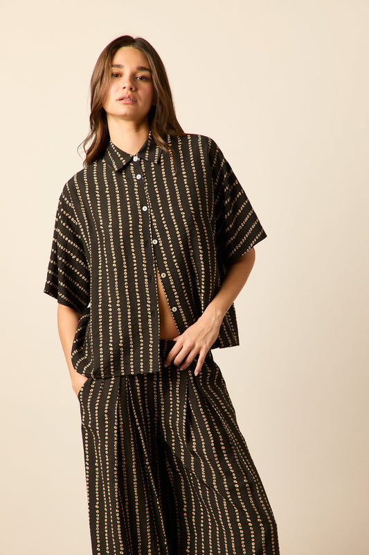 Camisa manga corta topos bicolor